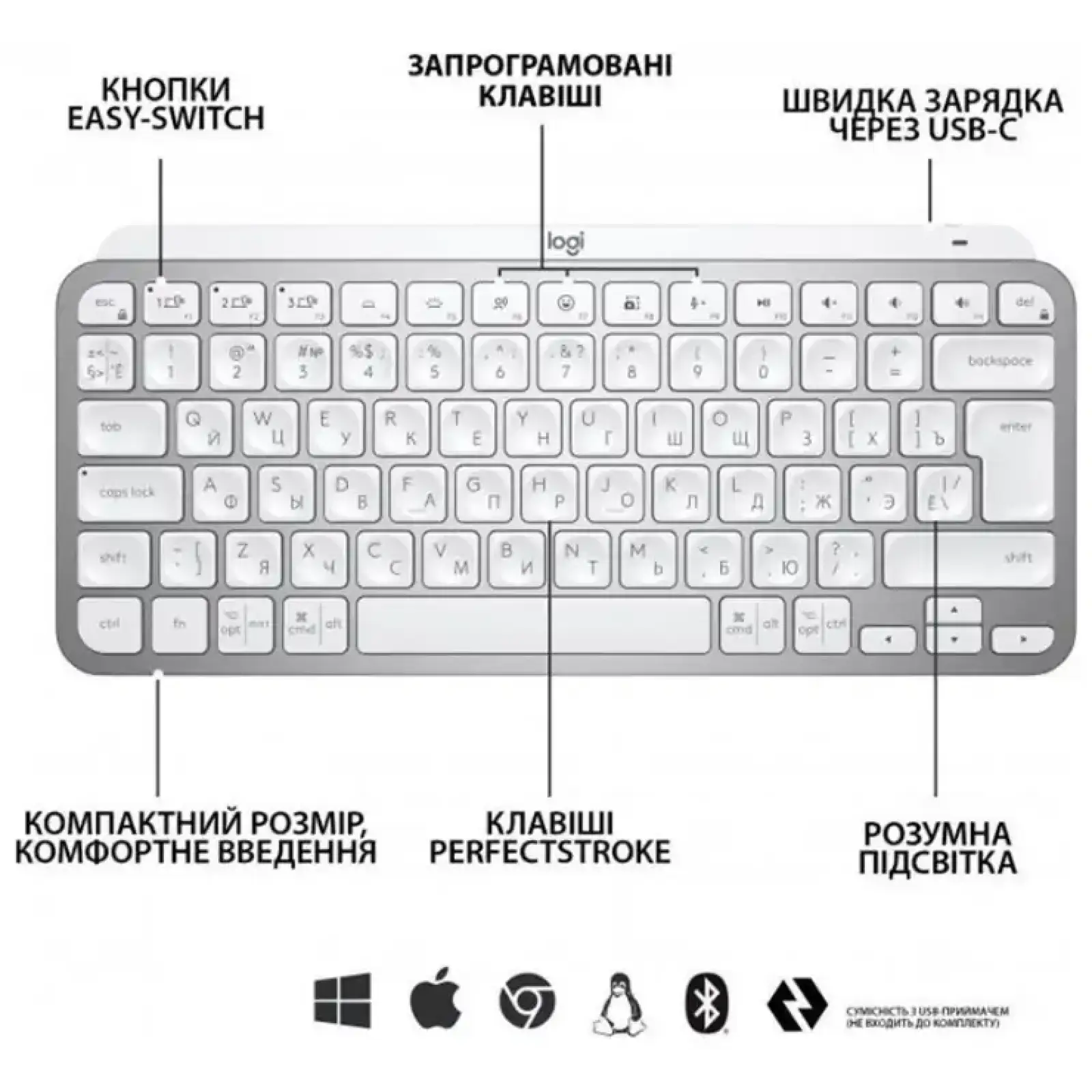 Клавіатура LOGITECH MX Keys Mini For Business-PALE GREY-US (920-010609) UA