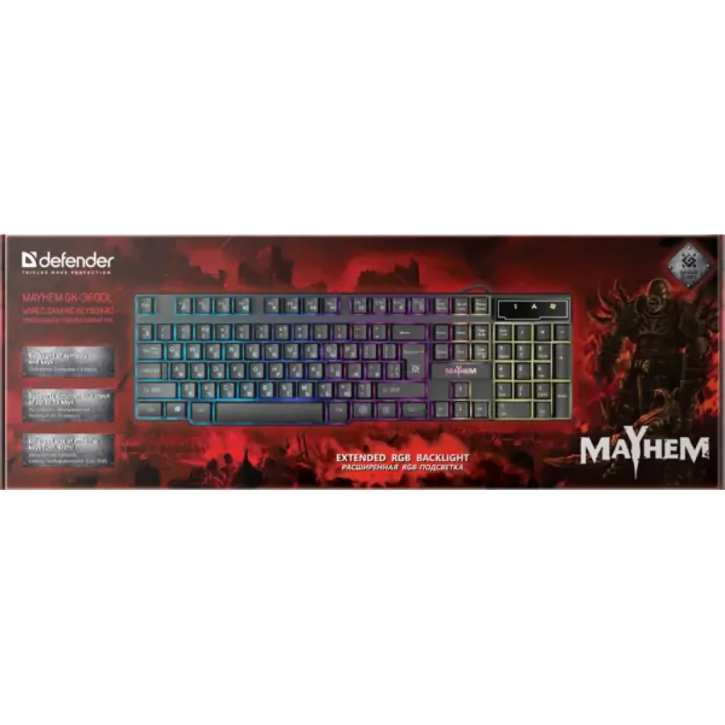 Клавіатура DEFENDER (45362) Mayhem GK-360DL RGB підсвічування, 19Anti-Ghost UA