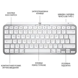 Клавіатура LOGITECH MX Keys Mini For Mac Wireless Illuminated Pale Grey (920-010526) UA