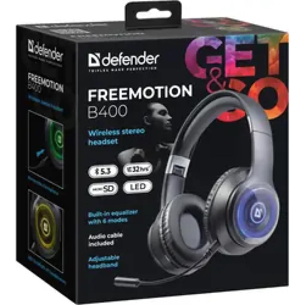 Гарнітура DEFENDER (63400) FreeMotion B400, LED, BT, Чорний UA