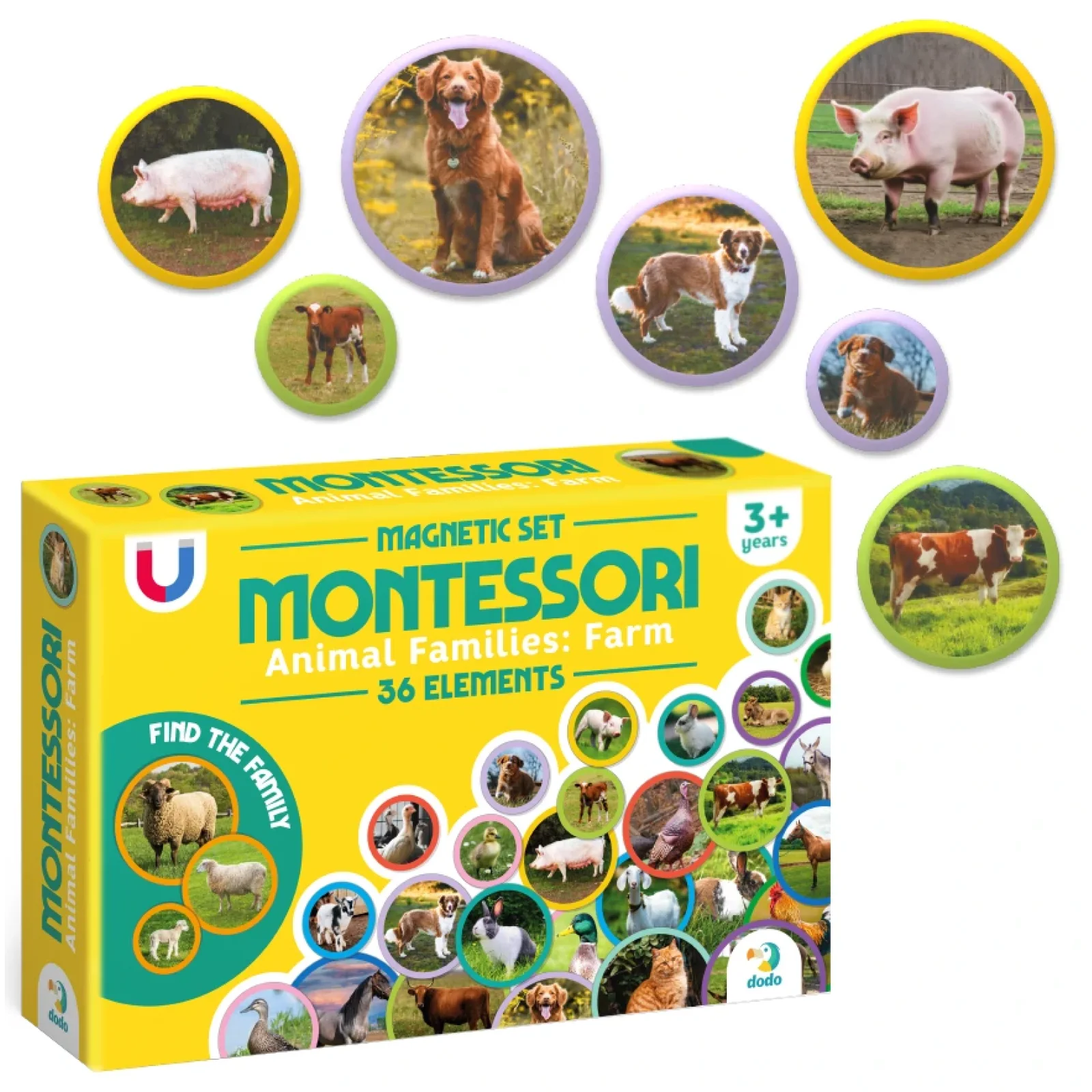 Магнітний набір Dodo Монтесорі Родини тварин: ферма, 36 елементів (200271) UA