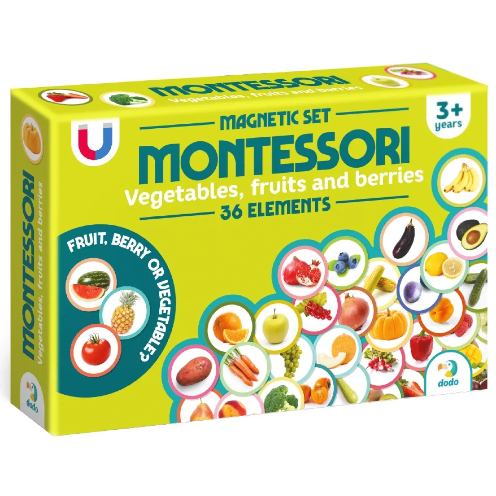 Магнітний набір Dodo Монтесорі Овочі, фрукти і ягоди, 36 елементів (200272) UA