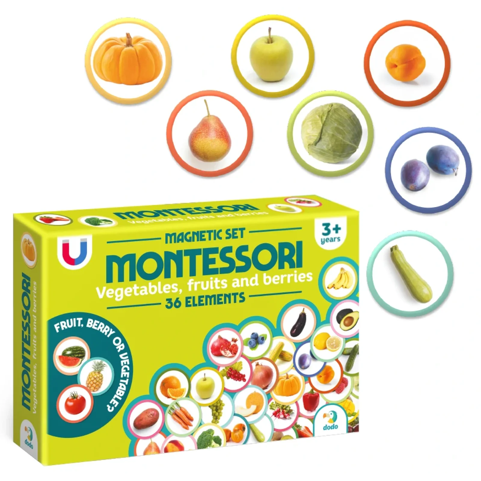 Магнітний набір Dodo Монтесорі Овочі, фрукти і ягоди, 36 елементів (200272) UA