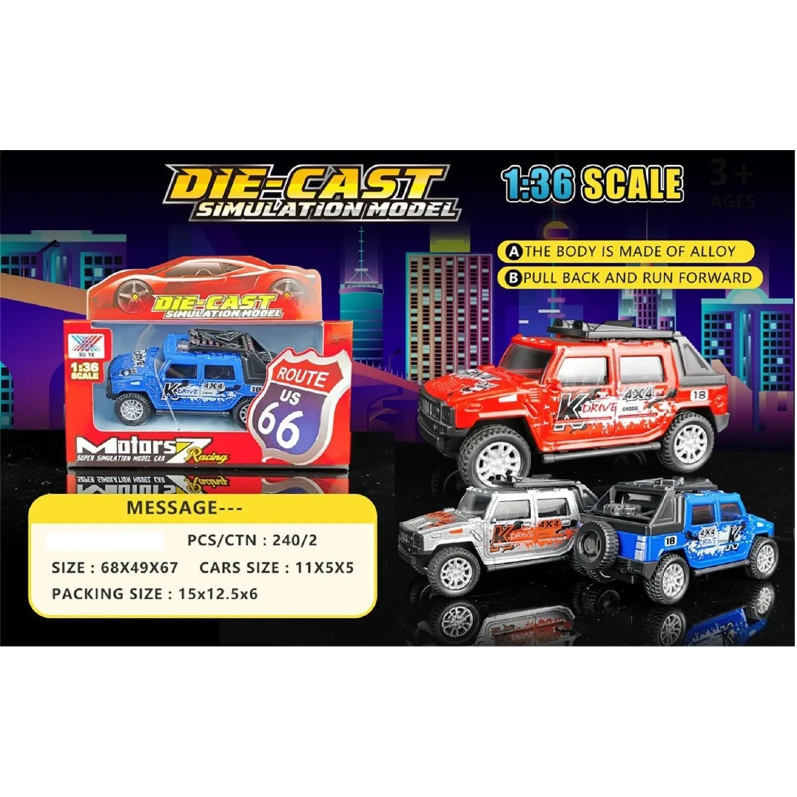 Игрушка DIY Toys Машинка внедорожник металл pull-back 1:36, в ассорт. UA