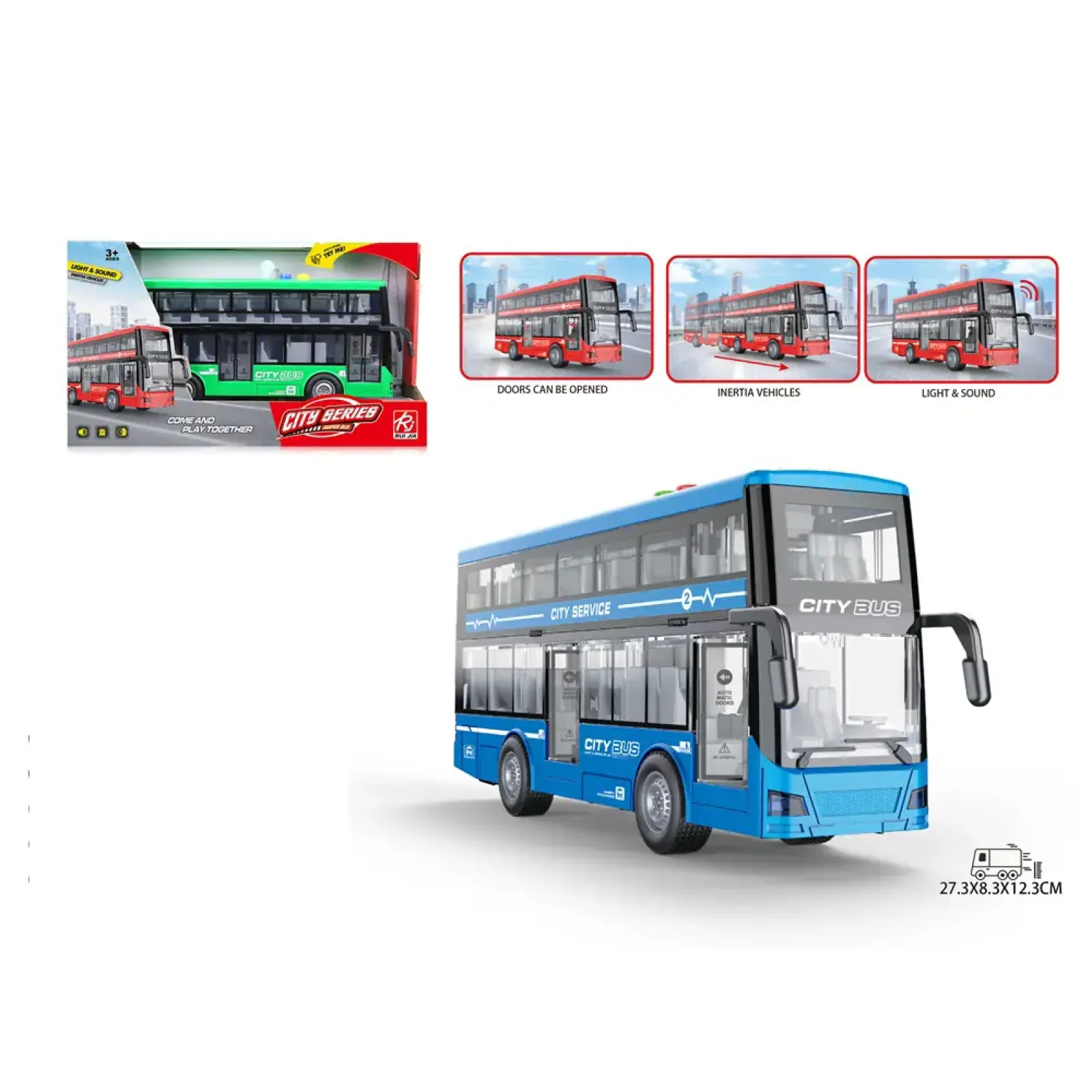 Іграшка DIY Toys Інерційний двоповерховий автобус зі звук. та світл. ефектами в асортименті UA
