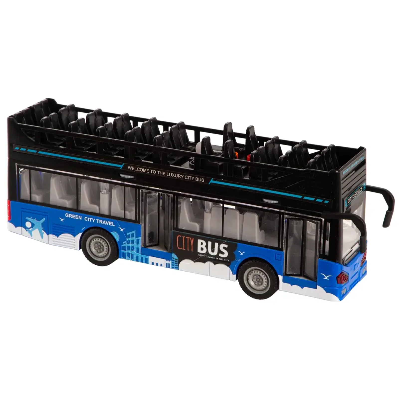 Іграшка DIY Toys Інерційний двоповерховий автобус зі звук. та світл. ефектами, дверцята відкриваються UA