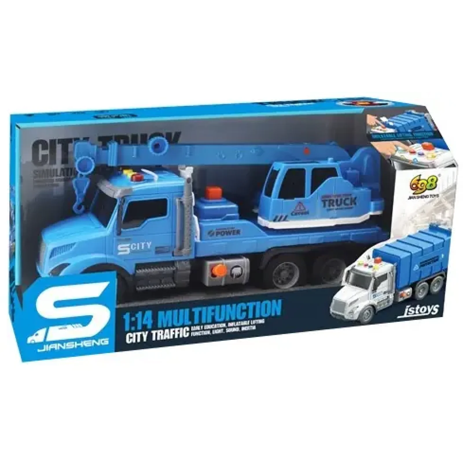 Іграшка CARS S Будівельний кран блакитний 1:14 (рухомі частини, інерція, звук, світло, вихлоп) UA