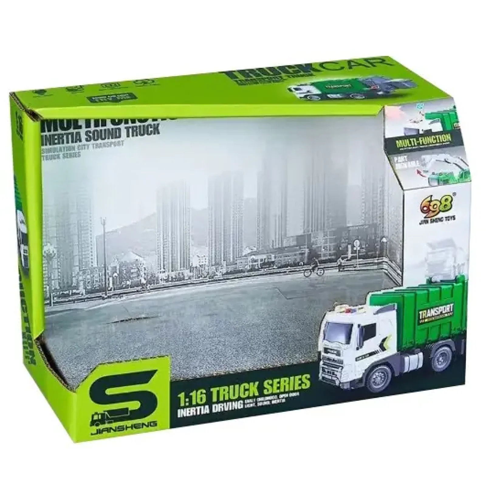 Іграшка CARS S Сміттєвоз зелений 1:20 (інерція, звук, світло, кузов відривається) UA