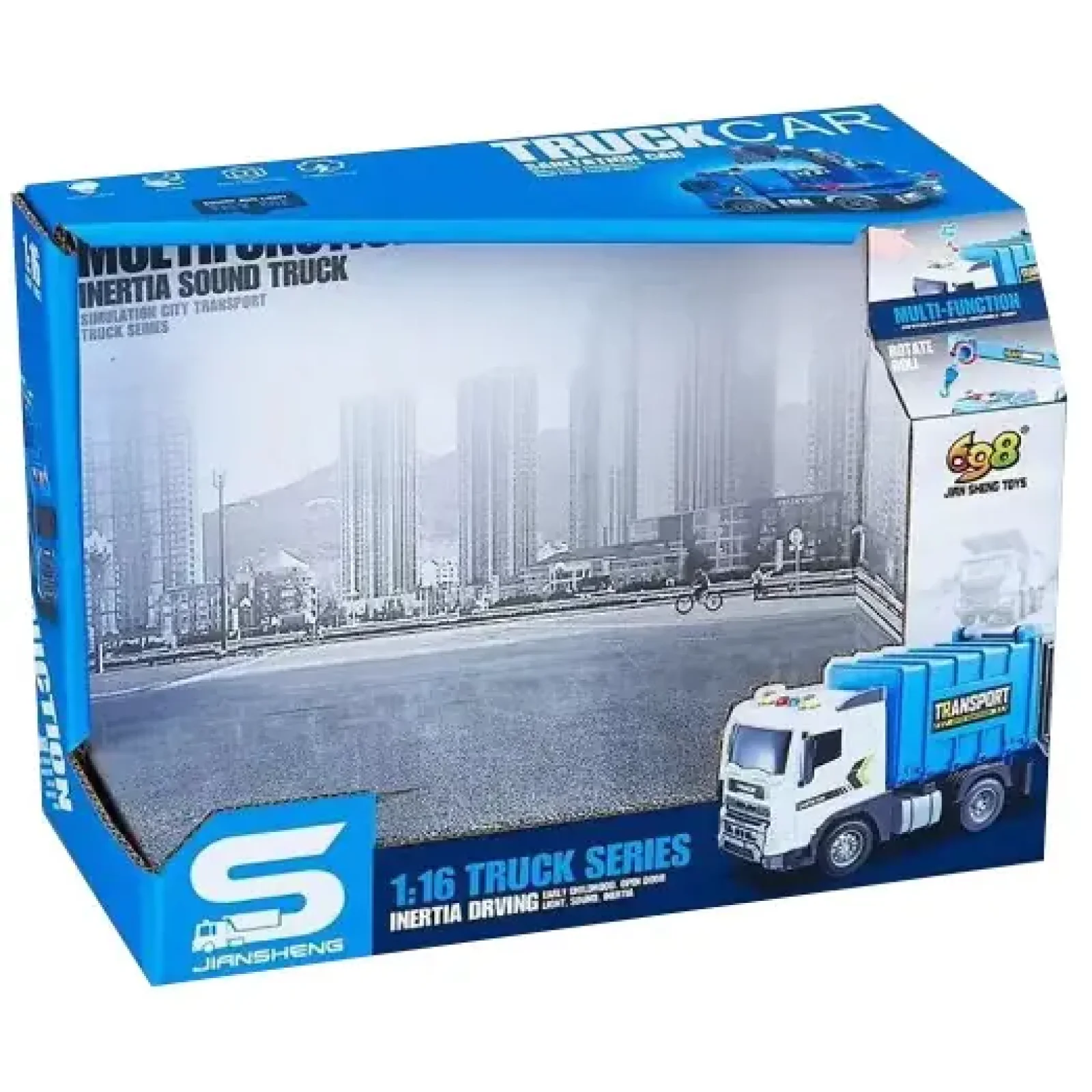 Іграшка CARS S Сміттєвоз блакитний 1:20 (інерція, звук, світло, кузов відривається) UA