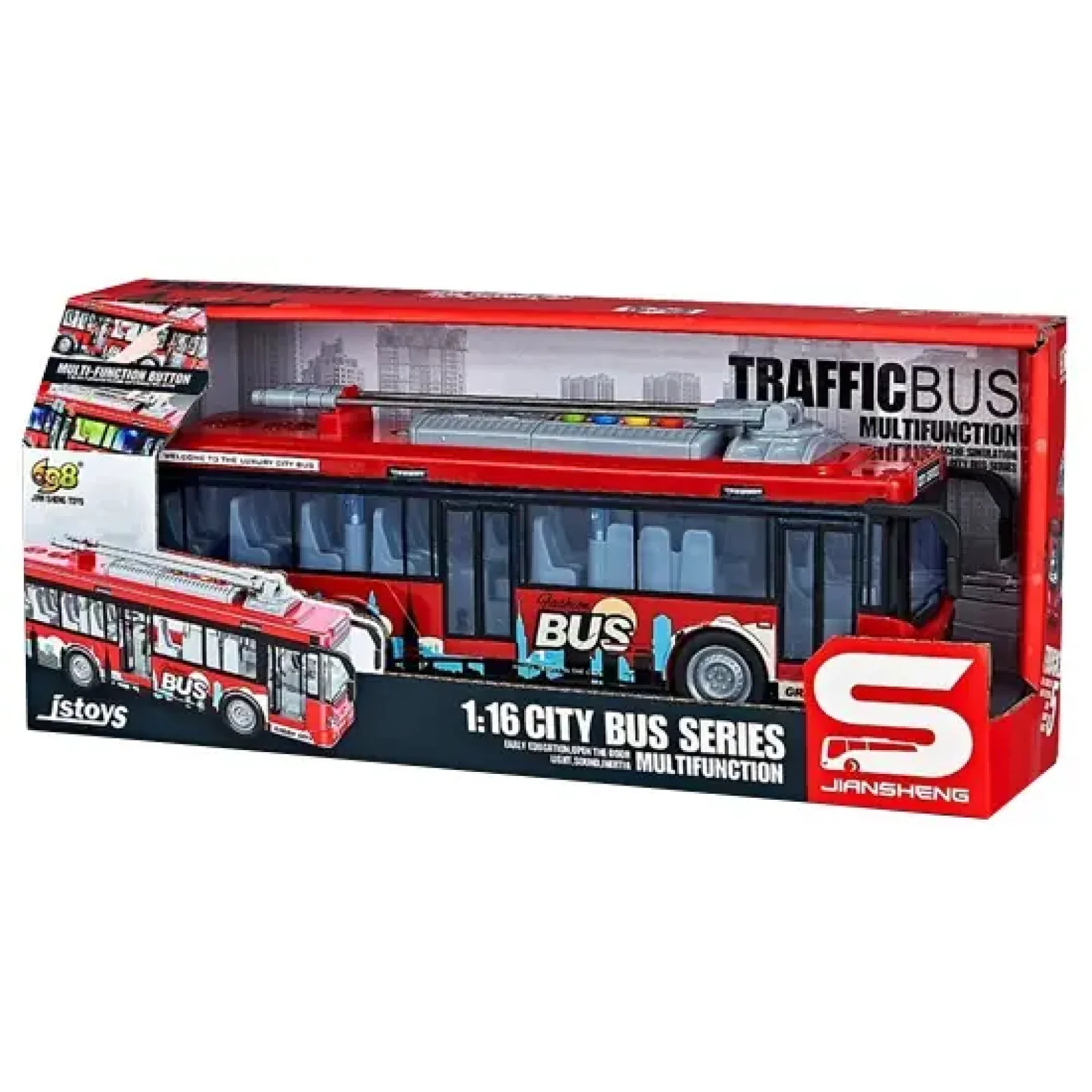Іграшка CARS S Тролейбус червоний 1:16 (інерція, звук, світло, двері відчиняються) UA