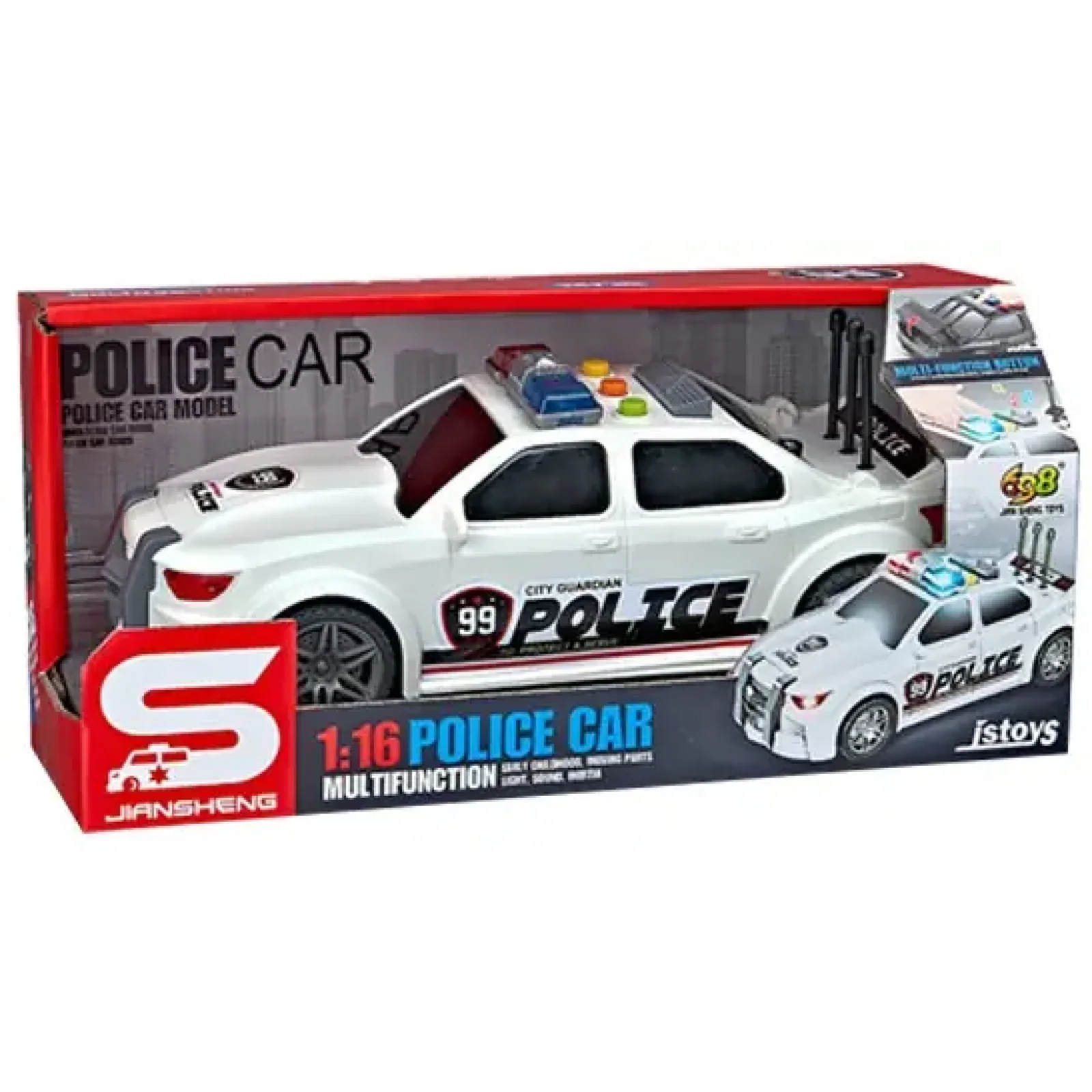 Іграшка CARS S Поліцейська машина біла 1:16 (інерція, звук, світло, багажник відкривається) UA