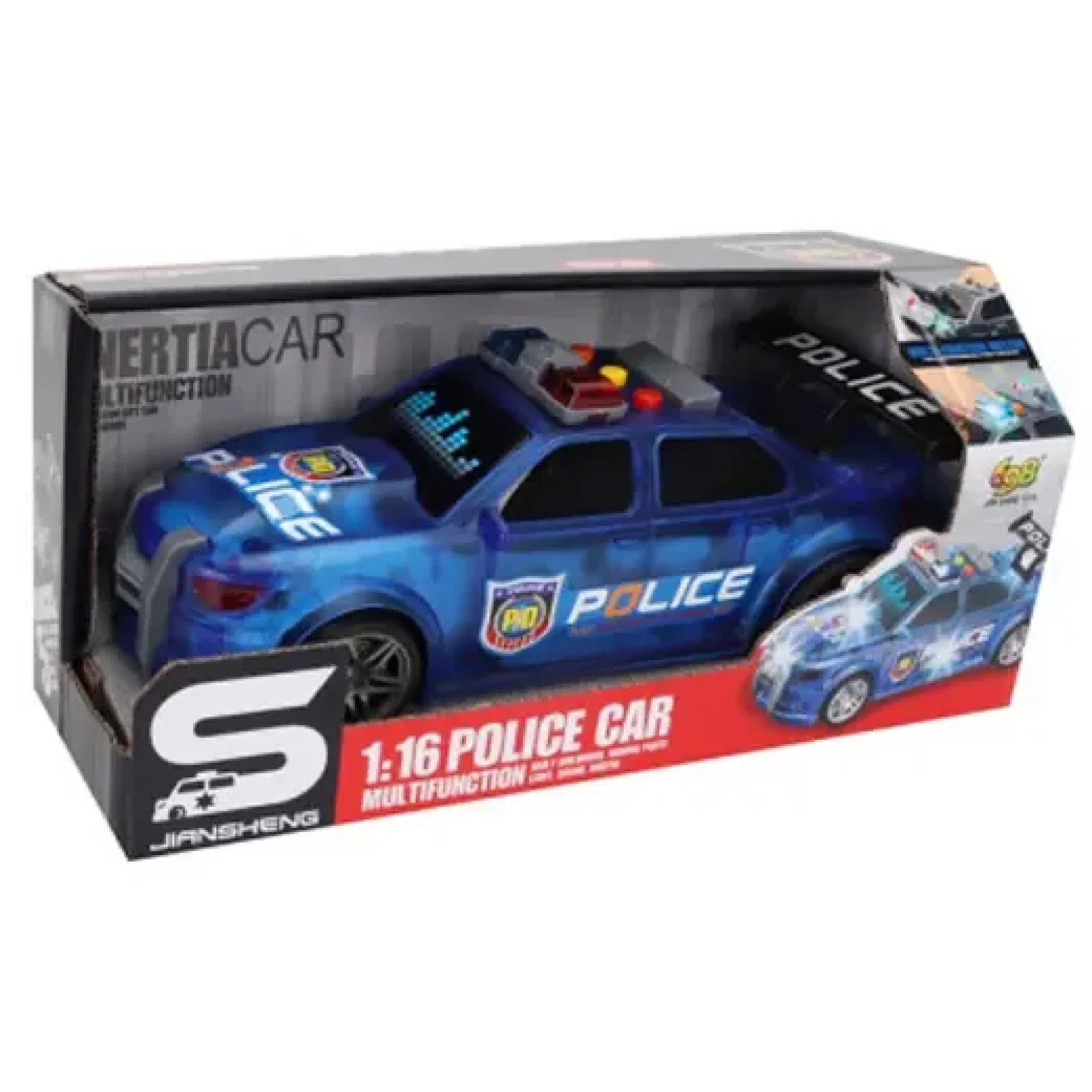 Іграшка CARS S Поліцейська машина синя 1:16 (інерція, звук, корпус світиться, багажник відкривається) UA