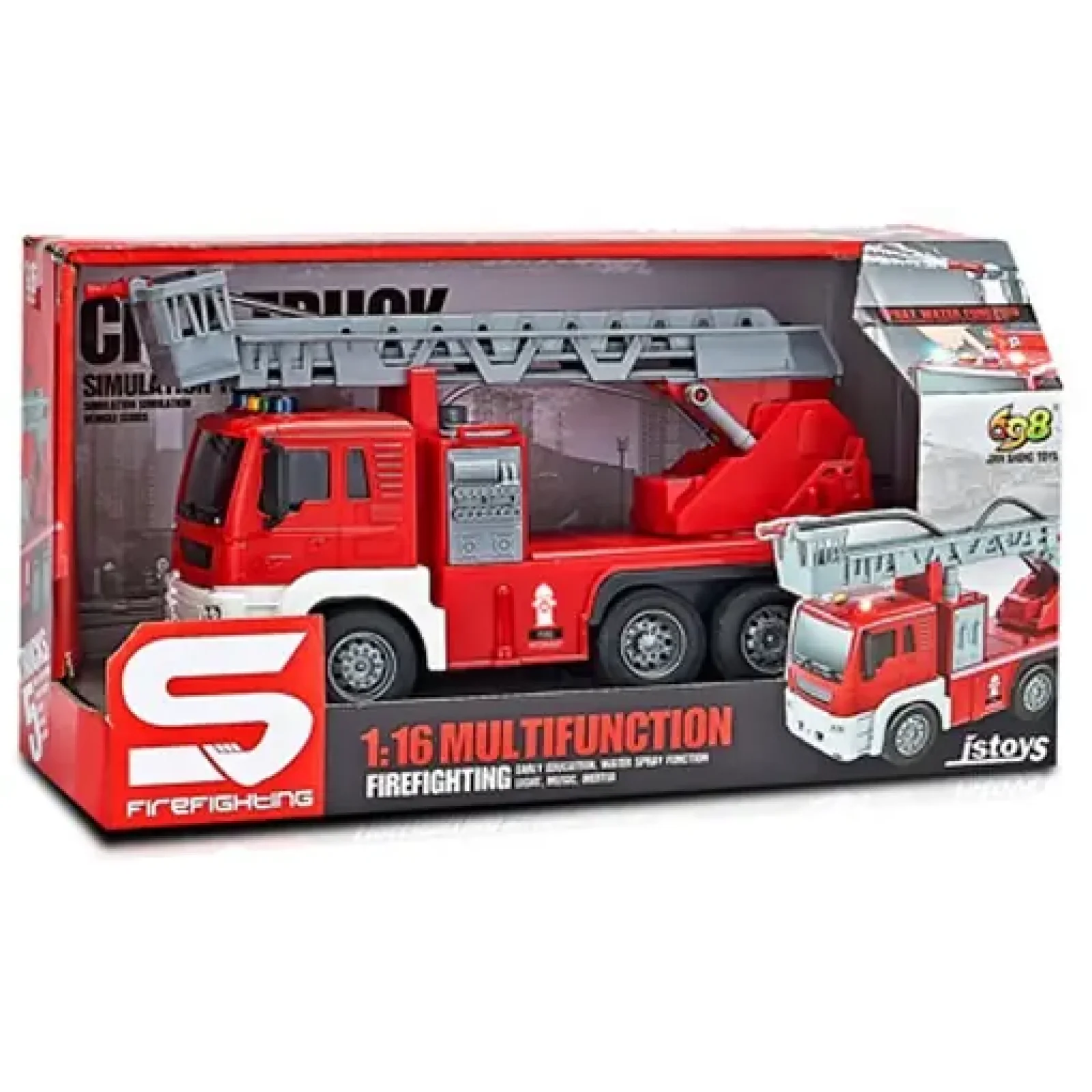 Іграшка CARS S Пожежна машина з розприскувачем води та драбиною 1:16 (інерція, звук, світло) UA