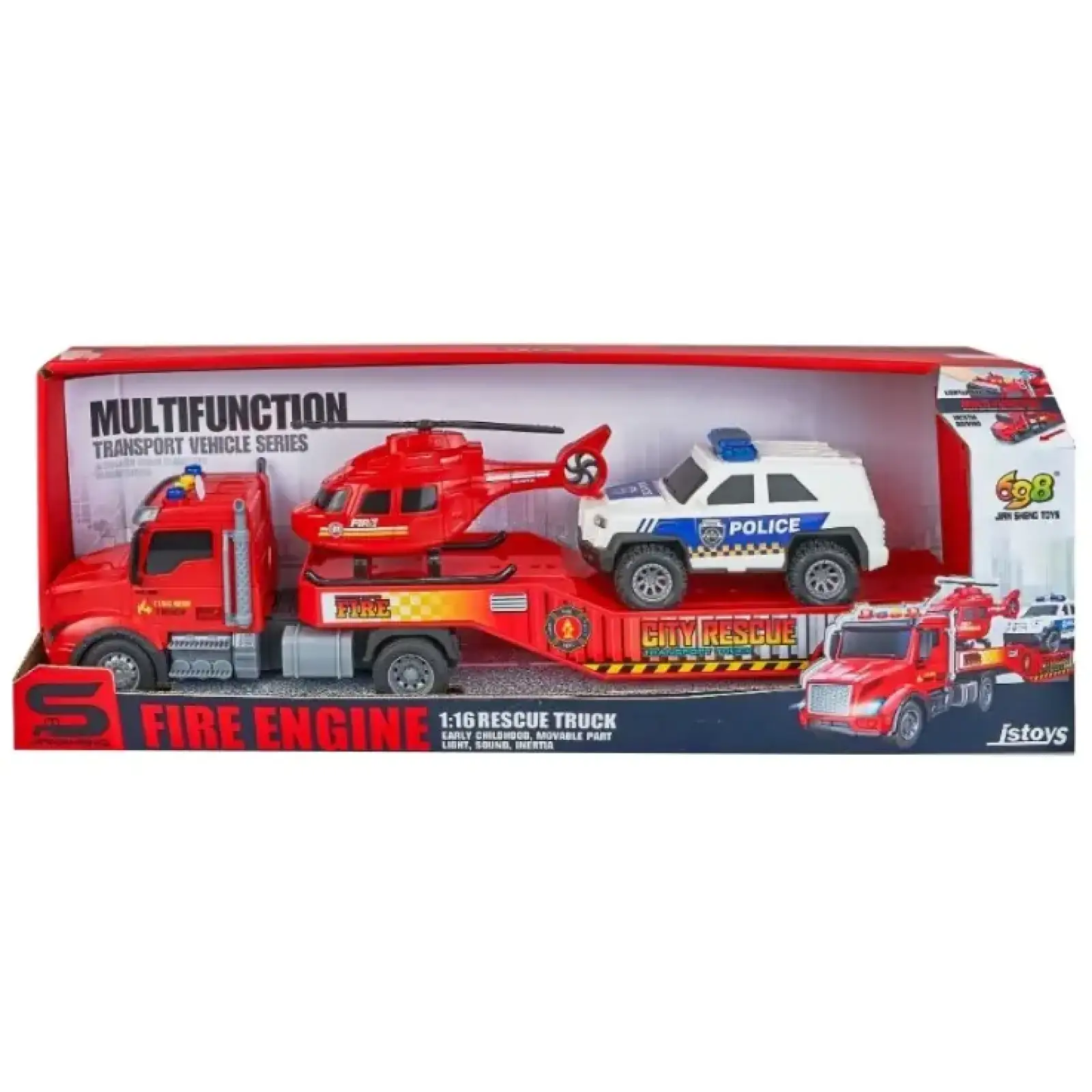 Игрушка CARS S Набор 2в1 Красный трал, вертолет и полицейская машина (CJ-5161010) UA