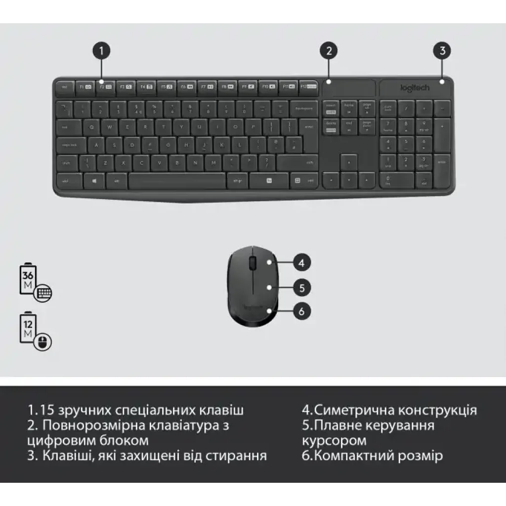 Комплект LOGITECH MK235 Wireless Combo, US (920-007931) UA