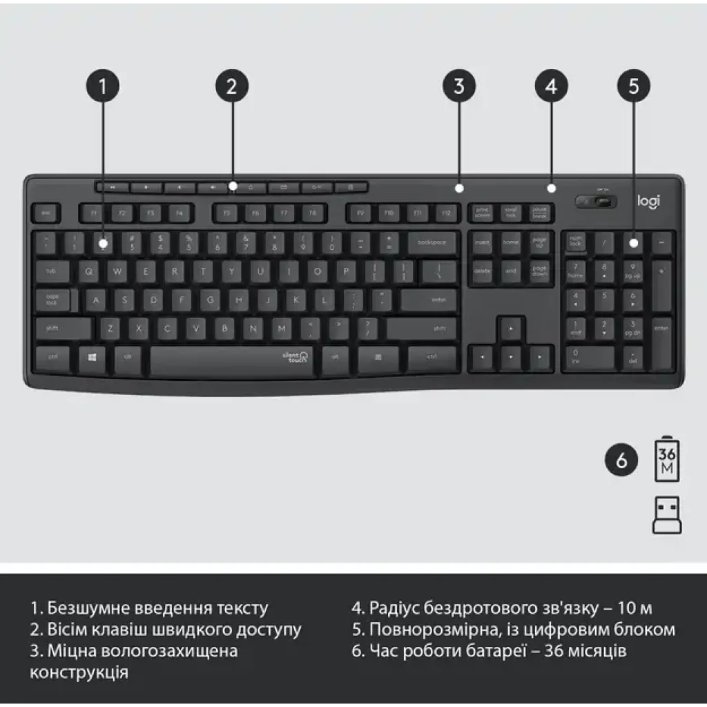 Комплект LOGITECH MK295 Silent Wireless Combo, US, Graphite (920-009800) UA
