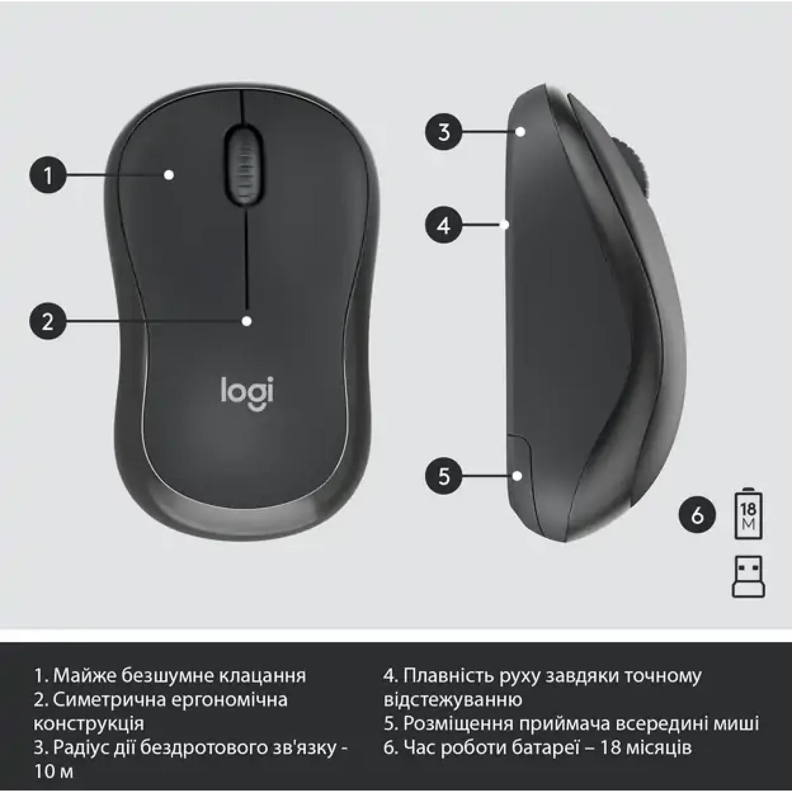 Набор LOGITECH MK295 Silent Wireless Combo, US, Graphite (920-009800) UA