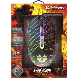 Миша DEFENDER (52590) Dark Agent GM-590L 6 кнопок, 12800dpi UA