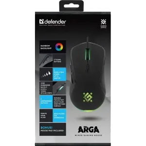 Миша DEFENDER Arga GM-049, +килимок, rainbow, чорна (52049) UA