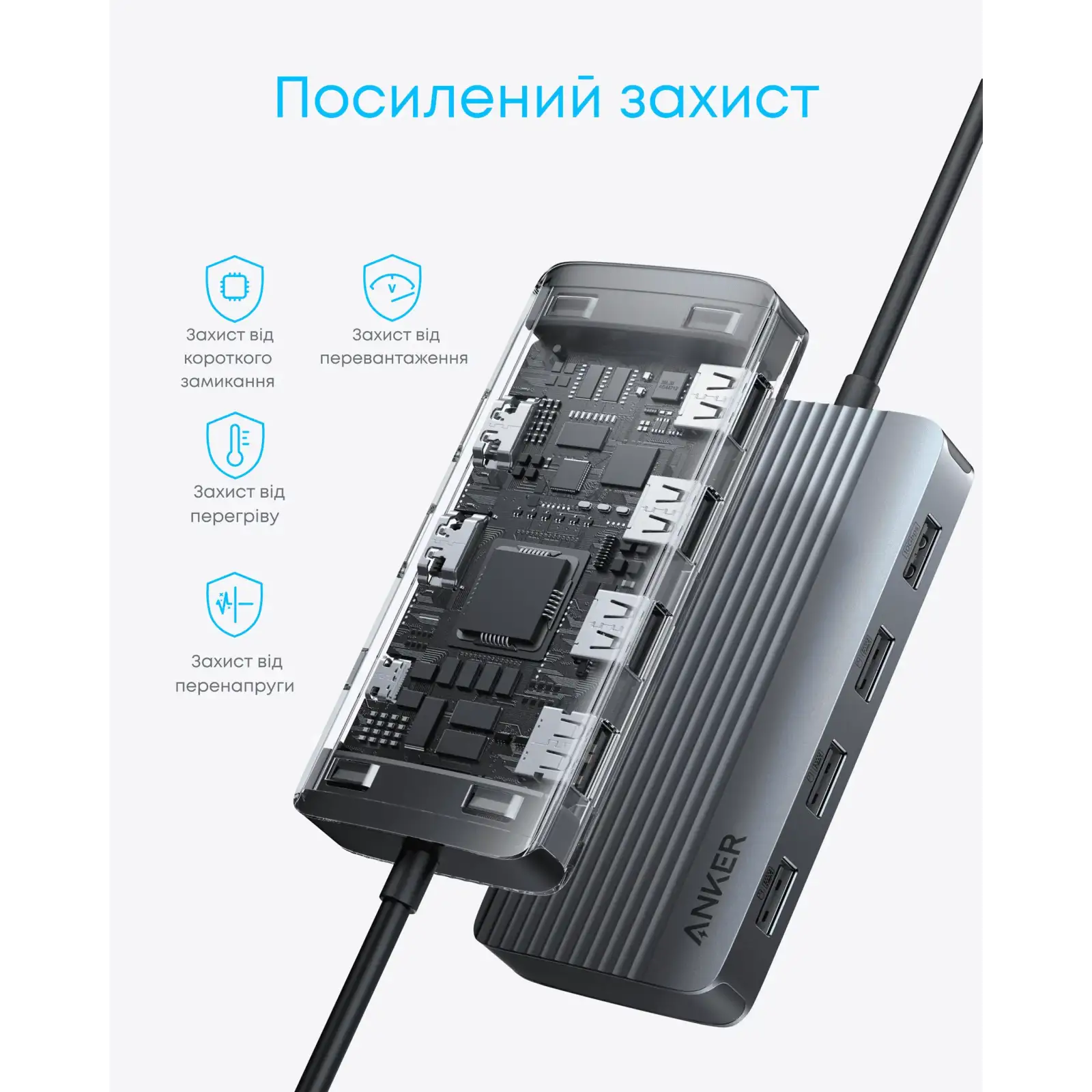 Переходник Anker USB-C Hub - 7-in-1 - PD in 100W, 2xHDMI, 4xUSB-A Black UA