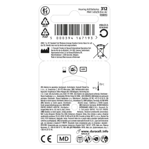 Батарейка Duracell HA 312 уп. 6 шт. UA