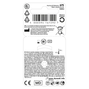 Батарейка Duracell HA 675 уп. 6 шт. UA