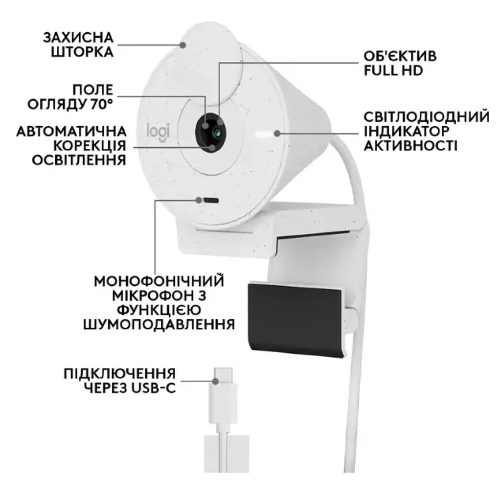 Комп.Камера LOGITECH BRIO 300 FHD White (960-001442) UA