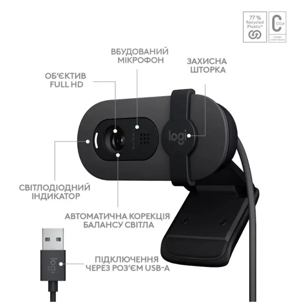 Комп.камера LOGITECH BRIO 100 FHD GRAPHITE (960-001585) UA