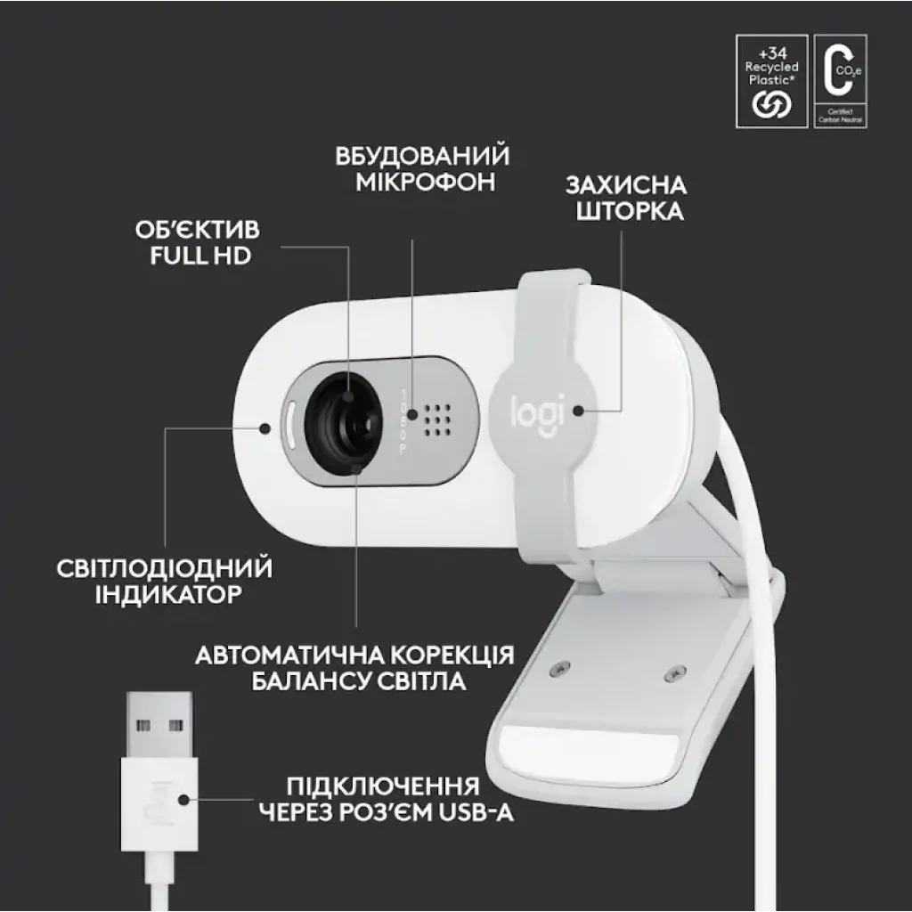 Комп.камера LOGITECH BRIO 100 FHD OFF-WHITE (960-001617) UA