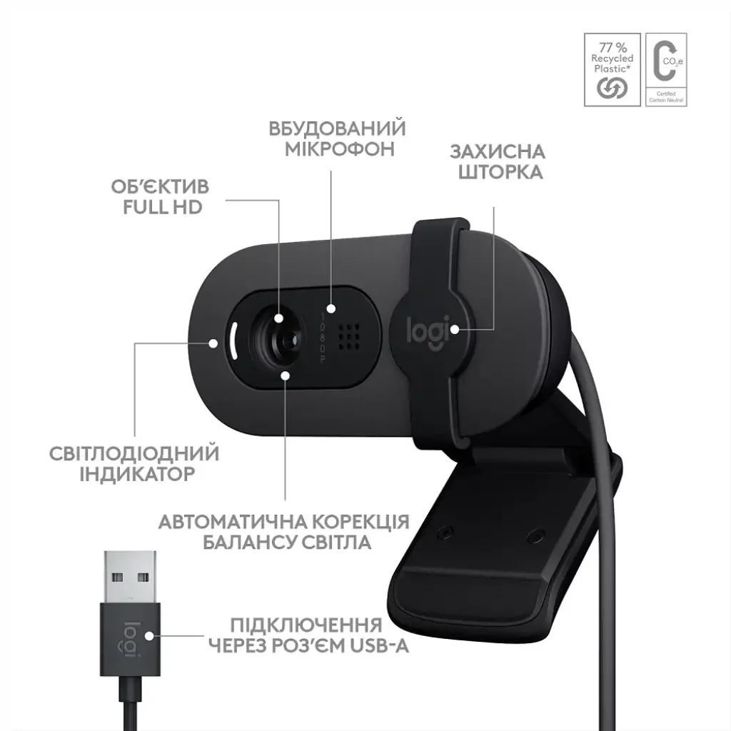 Комп.Камера LOGITECH BRIO 105 FHD GRAPHITE (960-001592) UA