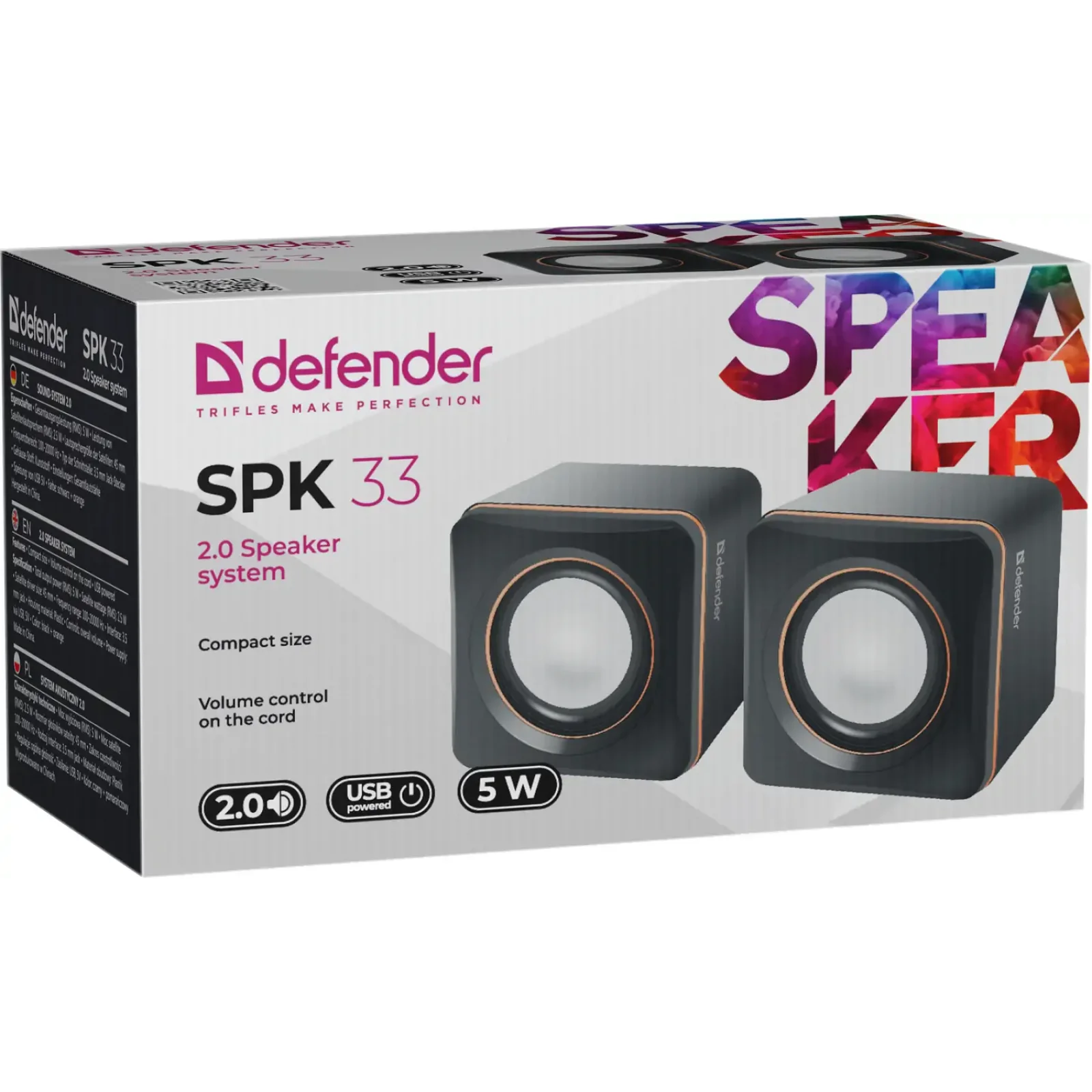 Комп.акустика DEFENDER (65633) 1 2.0 SPK 33 5W USB черный UA