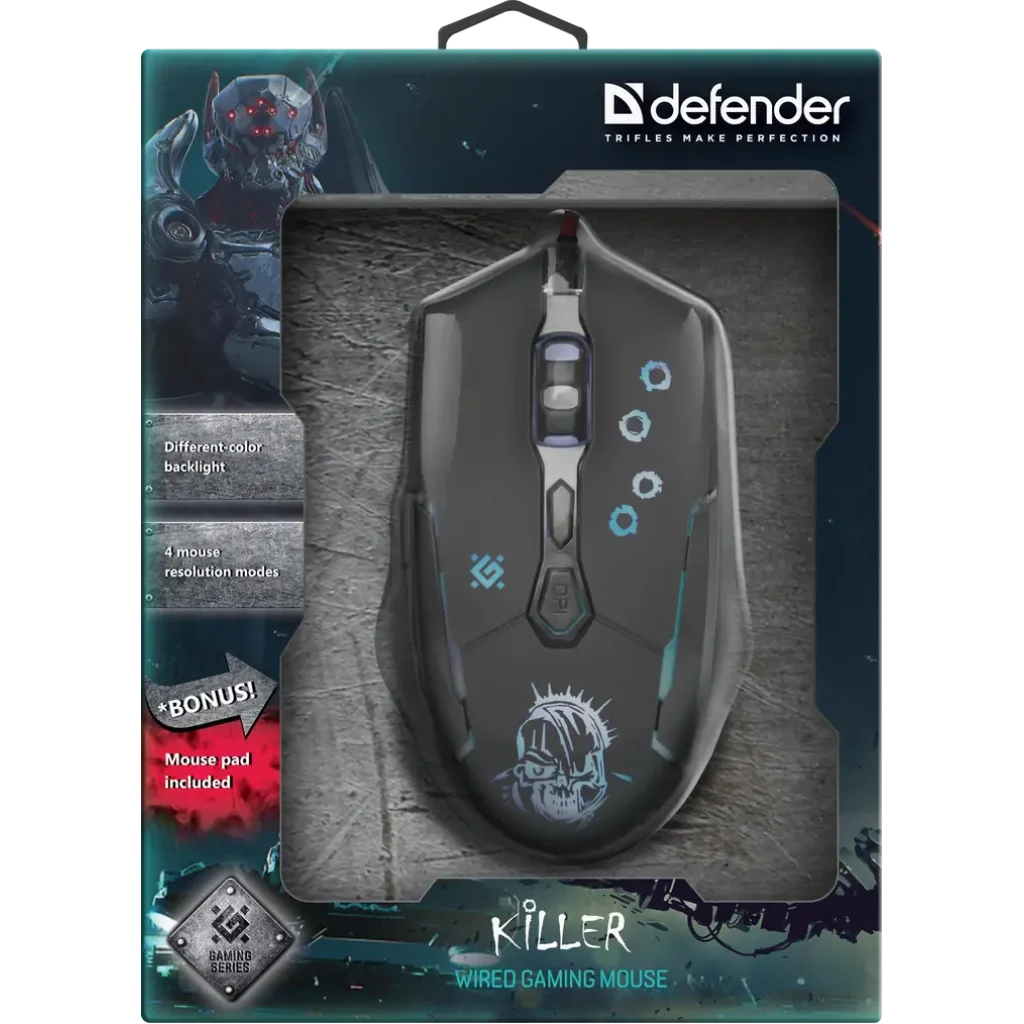 Мышь DEFENDER (52170)Killer GM-170L 7 кн., 3200dpi, игр.коврик UA