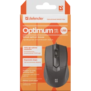 Мышь DEFENDER (52270)Optimum MB-270 USB (чёрная),1000 dpi, 3 кнопки UA