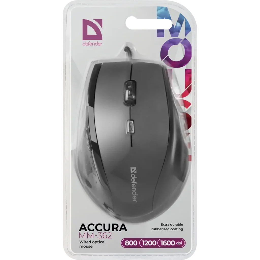 Мышь DEFENDER Accura MM-362 черный,6 кнопок, 800-1600 dpi UA