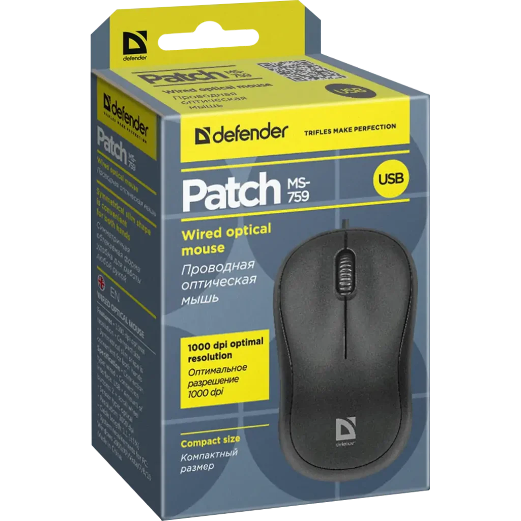 Мышь DEFENDER (52759)Patch MS-759 ,3 кнопки,1000 dpi UA