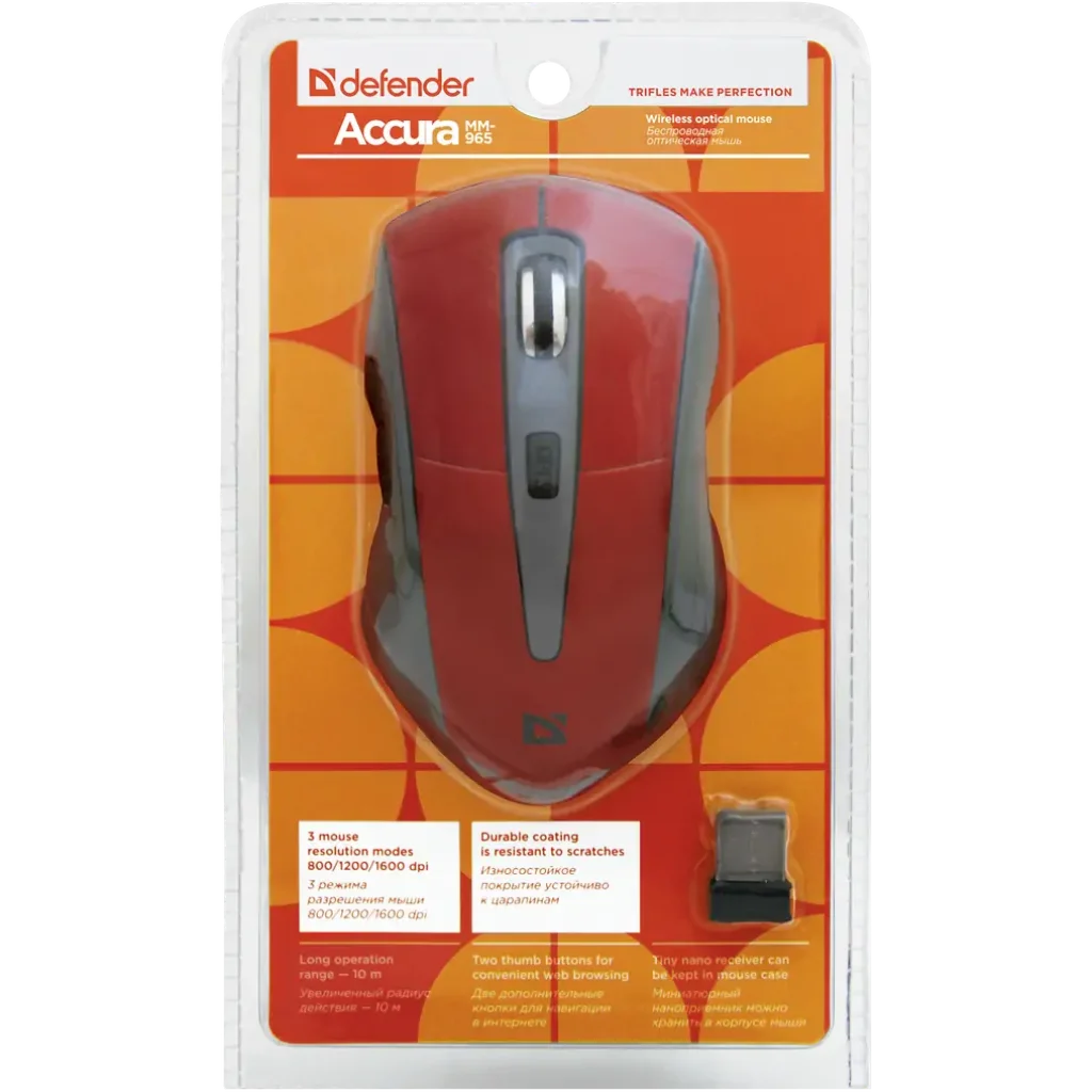 Мышь DEFENDER (52966)Accura MM-965 Wireless Красный UA
