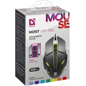 Мышь DEFENDER (52982) Host MB-982 7 цветов,1000 dpi,черный UA