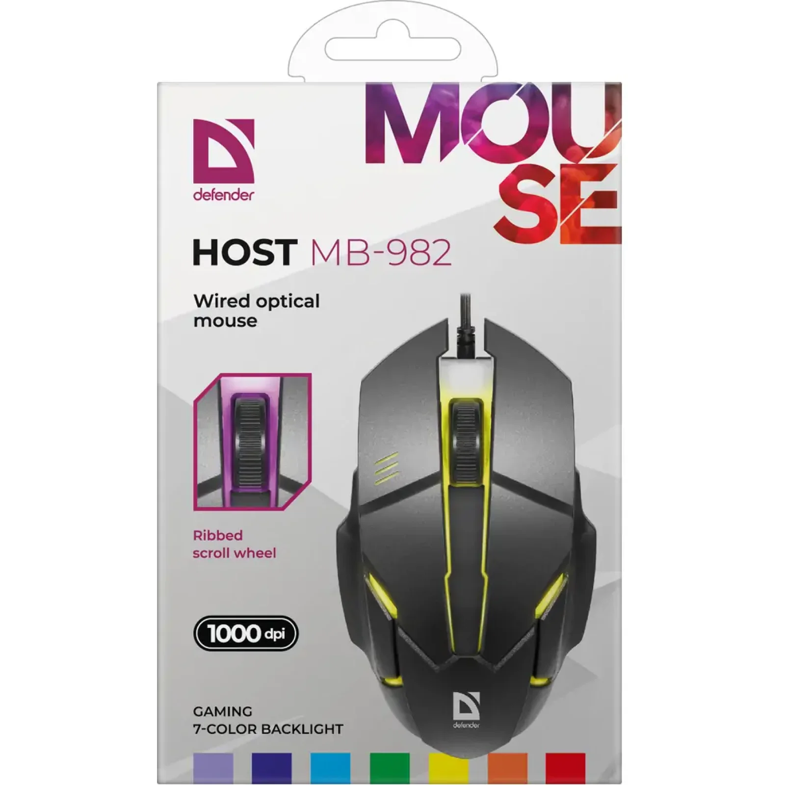 Мышь DEFENDER (52982) Host MB-982 7 цветов,1000 dpi,черный UA