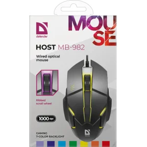 Мышь DEFENDER (52982) Host MB-982 7 цветов,1000 dpi,черный UA