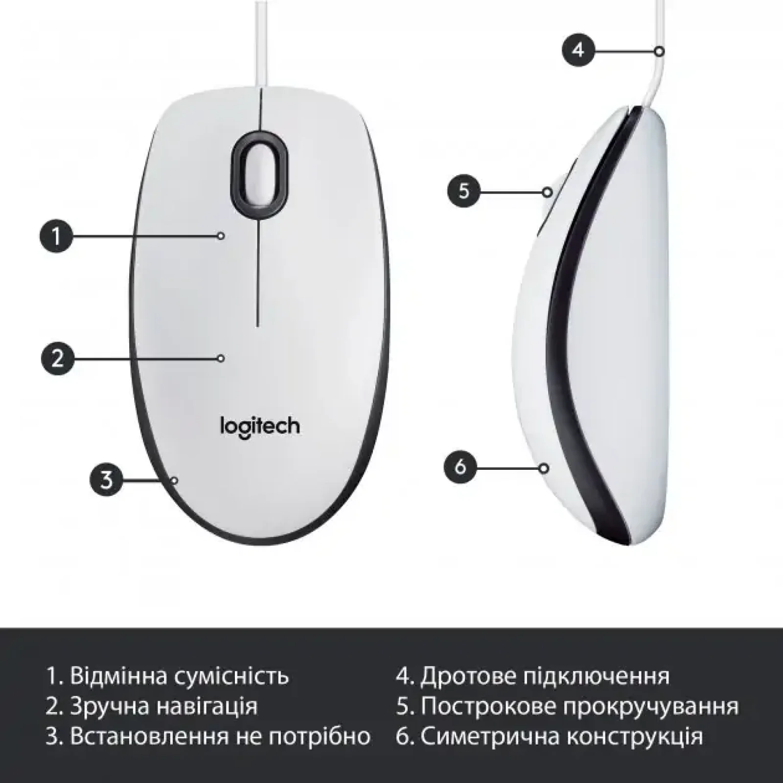Мышь LOGITECH Mouse M100 WHITE - USB - AKOYA HANGTAB BOX M100 (910-006764) UA
