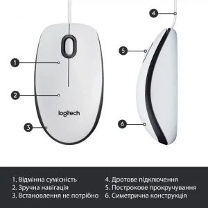 Мышь LOGITECH Mouse M100 WHITE - USB - AKOYA HANGTAB BOX M100 (910-006764) UA