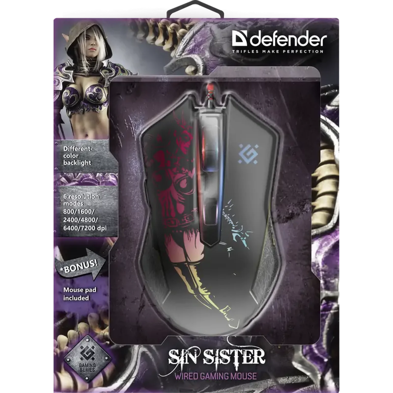 Мышь DEFENDER (52933) Sin'Sister GM-933 6 кнопок, 7200dpi UA