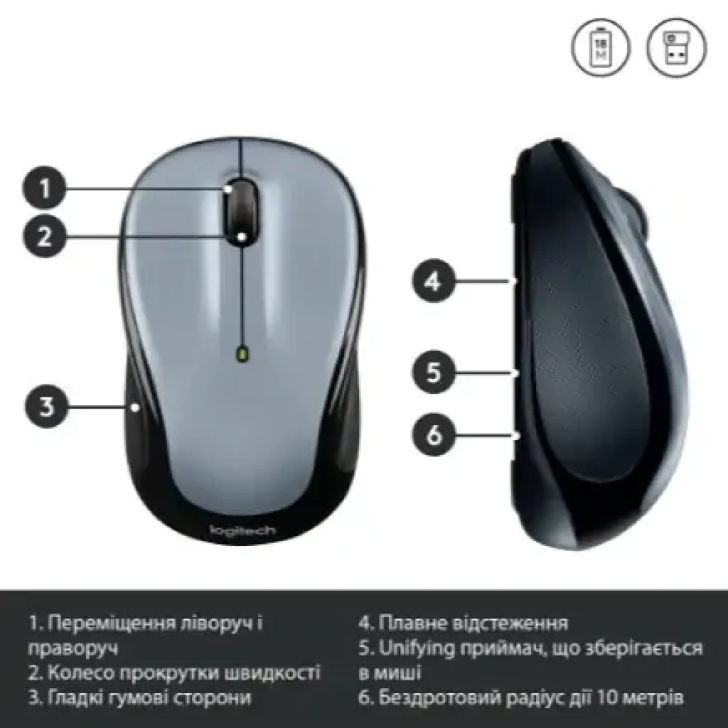 Мышь LOGITECH M325s Wireless Light Silver (910-006813) UA