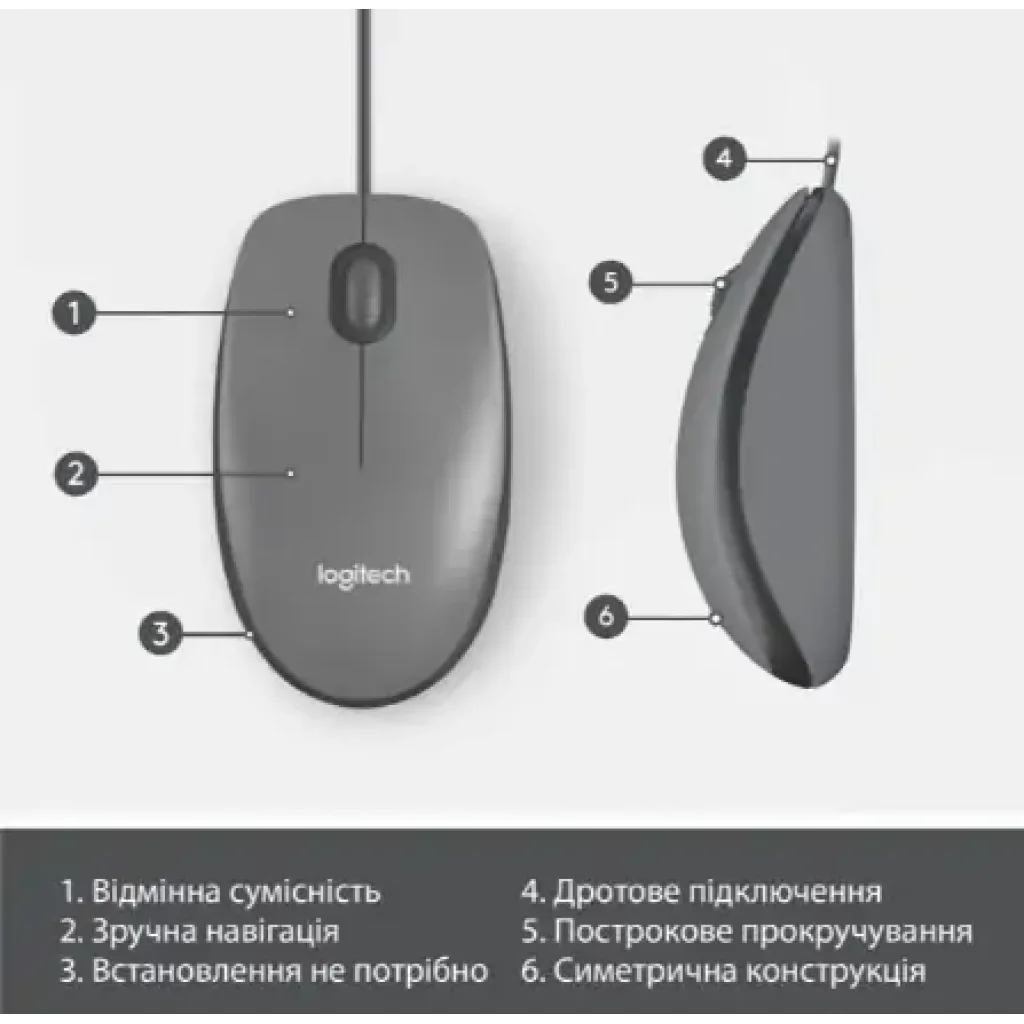 Мышь LOGITECH Mouse M100 BLACK - USB - AKOYA HANGTAB BOX M100 (910-006652) UA