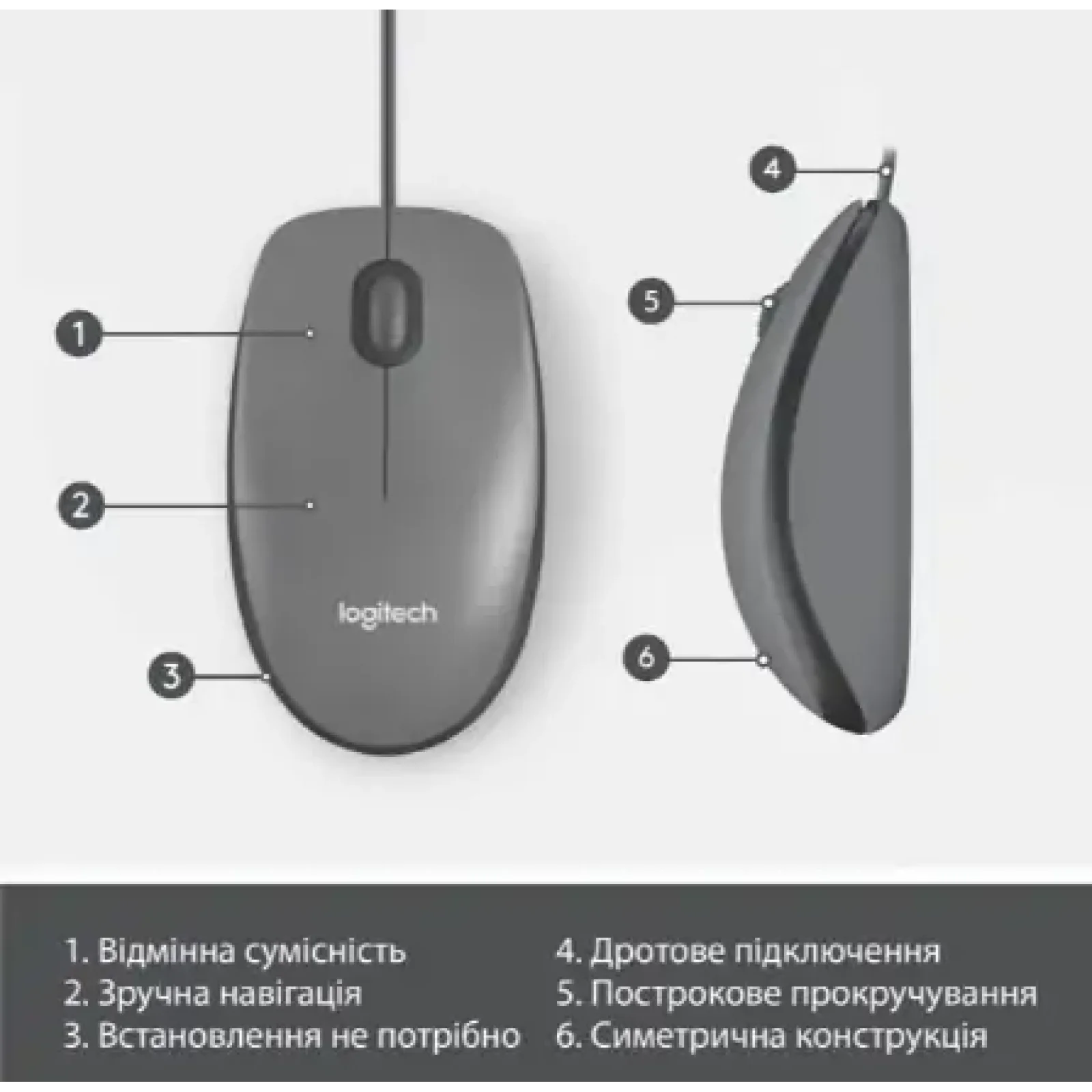 Миша LOGITECH Mouse M100 Чорний - USB - AKOYA HANGTAB BOX M100 (910-006652) UA