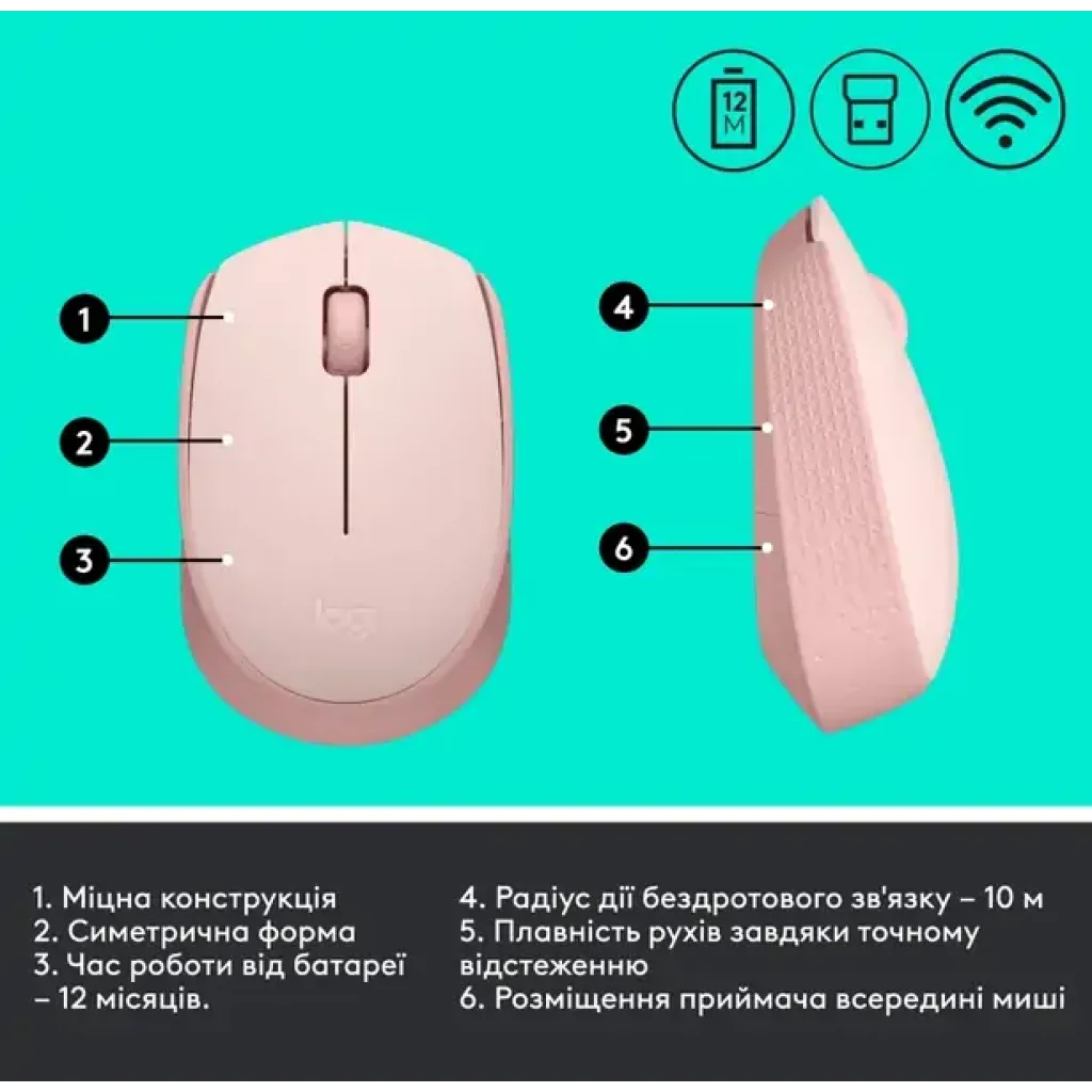 Мышь LOGITECH M171 Wireless Mouse - Rose UA