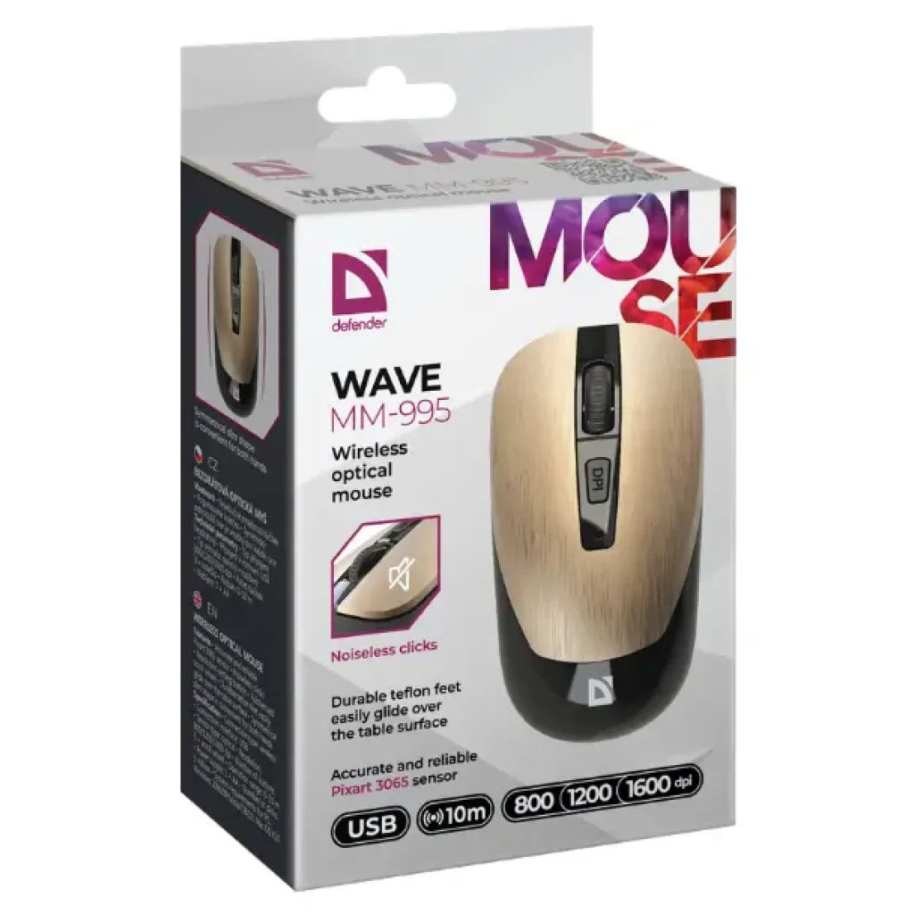 Миша DEFENDER (52992) Wave MM-995, 4D, 800-1600dpi, BRONZE, wireless, silent UA