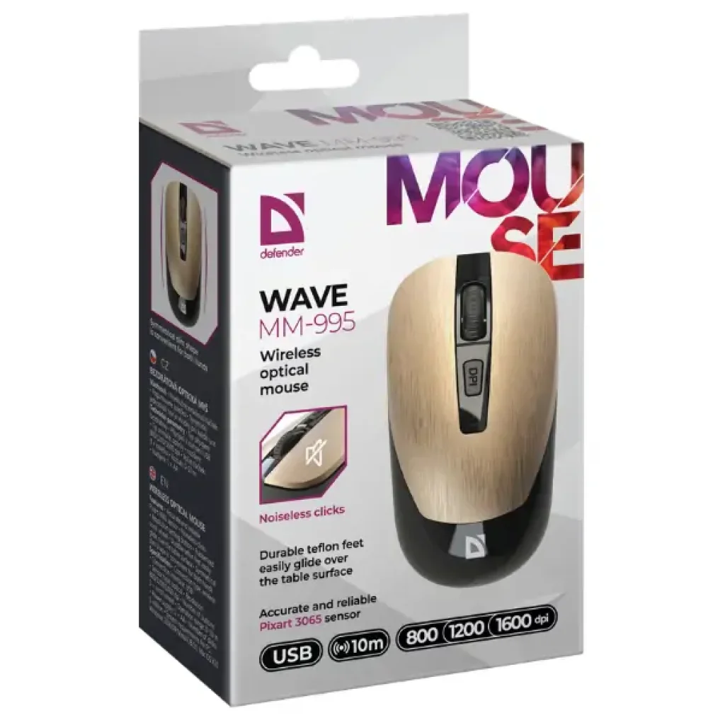 Мышь DEFENDER (52994) Wave MM-995, 4D, 800-1600dpi, GOLD, wireless, silent UA