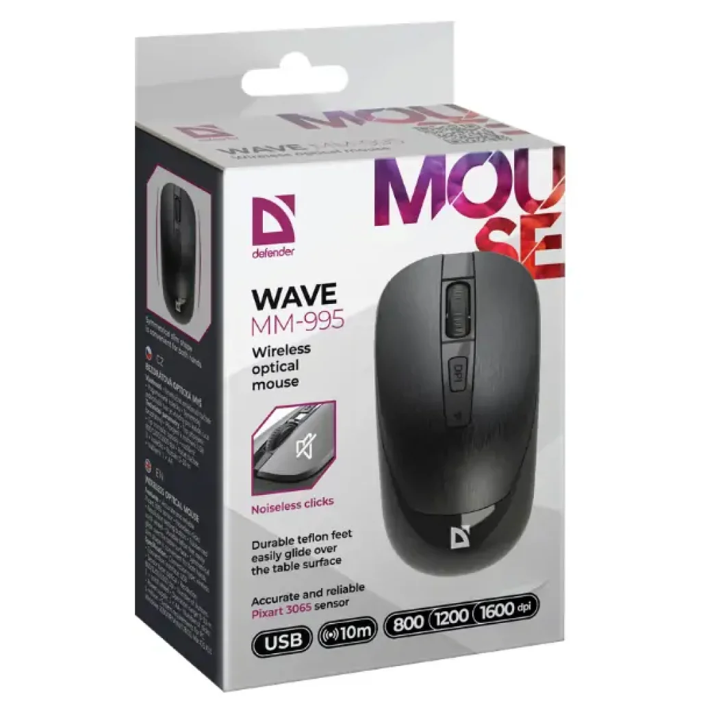 Мышь DEFENDER (52995) Wave MM-995, 4D, 800-1600dpi, BLACK, wireless, silent UA
