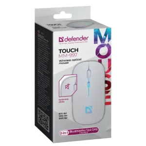 Мышь DEFENDER (52998) Touch MM-997, 2.4+BT, RGB, 500mAh, WHITE, wireless, silent UA